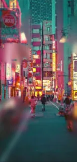 Neon city street with vibrant lights and urban atmosphere.