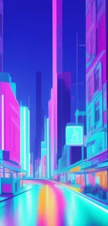 Vibrant neon city street with futuristic design.