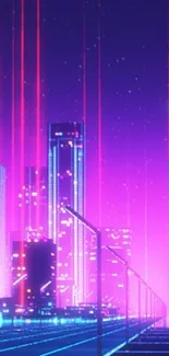 Vibrant neon cityscape wallpaper with futuristic design.