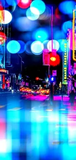 Colorful neon cityscape with vibrant lights at night.