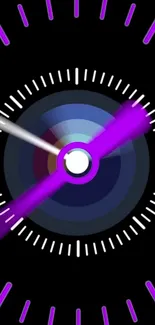 Vibrant neon clock wallpaper with purple and black colors.