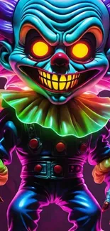 Vibrant neon clown with glowing colors.