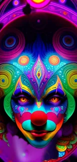 Vibrant neon clown art mobile wallpaper.