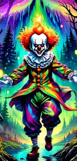 Vibrant neon clown wallpaper with colorful artistic elements.