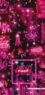 Vibrant pink neon collage with bold designs and inspirational quotes.