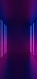 Neon corridor with vibrant pink and blue lights creating a futuristic look.