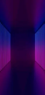 Vibrant neon corridor with purple and blue lights creating a futuristic effect.