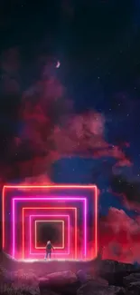 Surreal neon portal against a cosmic backdrop wallpaper.