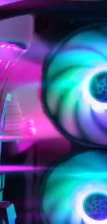 Colorful neon CPU fan wallpaper with glowing lights.