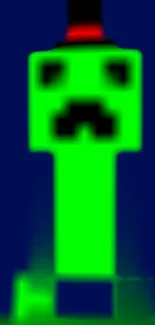 A vibrant, pixelated creeper with a neon green and blue design, ideal for mobile wallpaper.