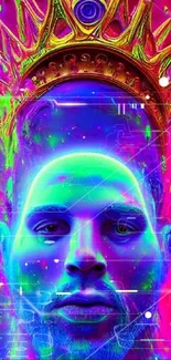 Vibrant neon portrait with crown art.