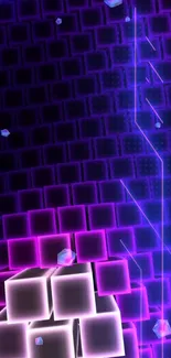 Futuristic neon cube wallpaper with vibrant purple and blue hues.