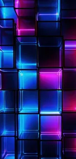 3D neon cubes with blue and pink glow.
