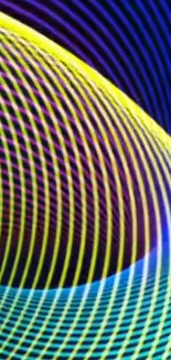 Abstract neon curve wallpaper with vibrant blue, yellow, and purple lines.