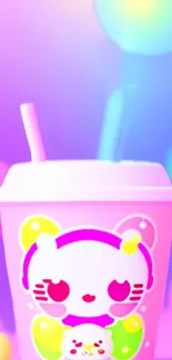 Colorful cartoon cup with neon pink and vibrant shades.