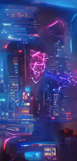 Futuristic neon cyberpunk cityscape wallpaper with vibrant colors.