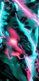 Striking neon cyberpunk art wallpaper with vibrant colors for mobile screens.