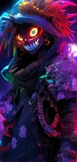 Cyberpunk character with neon lights in digital art style.