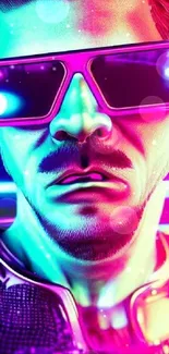 Cyberpunk neon-themed portrait with vibrant colors and futuristic elements.