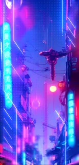 Cyberpunk city wallpaper with neon lights and futuristic streets.