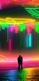 Neon cyberpunk wallpaper with vibrant lights and futuristic atmosphere.