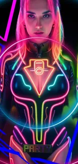 Neon cyberpunk wallpaper with vibrant colors and futuristic design.