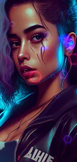 Futuristic cyberpunk wallpaper with vibrant neon colors.