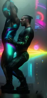 Futuristic neon dance scene with vibrant lights