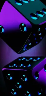 Neon dice art wallpaper with vibrant purple and blue hues.