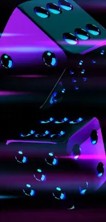 Neon glow dice wallpaper in purple and blue hues.