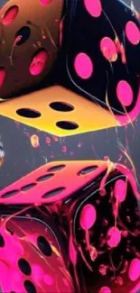 Vibrant neon dice floating in a digital design.