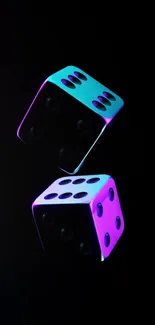 Neon dice with glowing colors on a dark background.