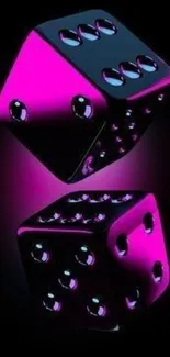 Neon pink and black dice with vibrant glow.