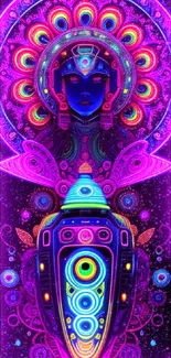 Colorful neon digital art with a psychedelic and futuristic design.