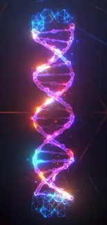 Vibrant neon DNA strand against a black background.
