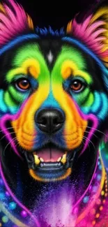 Vibrant and colorful neon dog artwork with a psychedelic design.