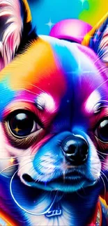 Vibrant neon dog art wallpaper with colorful design.