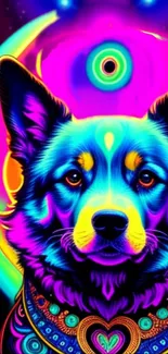 Vibrant neon artwork of a psychedelic dog.