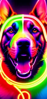 Vibrant neon dog artwork with bright colors and striking design.