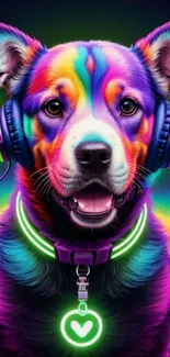 Colorful digital dog with headphones.