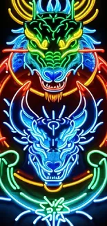 Colorful neon dragon wall art with vibrant design and intricate details.