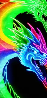 Colorful neon dragons in vibrant art style for mobile wallpaper.