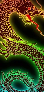 Vibrant neon dragon art with black background