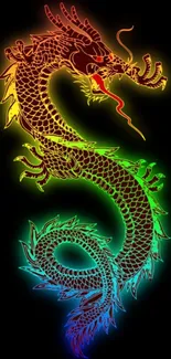 Vibrant neon dragon art on a black background.