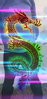 Vibrant neon dragon artwork on a phone wallpaper.