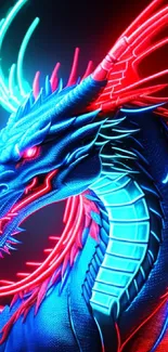 Vibrant neon dragon artwork with glowing blue and red accents, perfect for mobile screens.