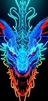 Vibrant neon dragon with electric blue design, ideal for mobile wallpaper.