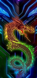 Neon dragon with vibrant, futuristic design on wallpaper.