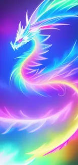 Vibrant neon dragon with glowing colors against a dark background.