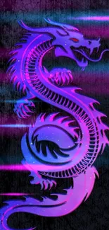 Vivid neon dragon illustration on dark textured background.